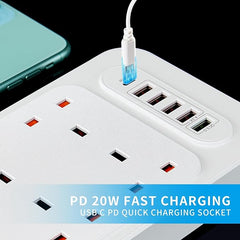 Universal 6-Way Power Outlet Strip with Fast Charging | US Plug (Black)