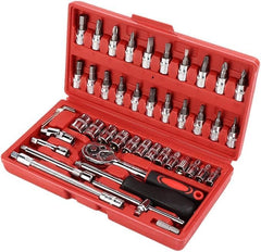 46-Piece 1/4-Inch Socket Set – Comprehensive Car Repair Tool Kit with Ratchet Torque Wrench