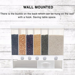 Wall Mounted 6-Section Cereal Dispenser – Space-Saving Kitchen Storage for Dry Foods