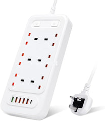 Universal 6-Way Power Outlet Strip with Fast Charging | US Plug (Black)