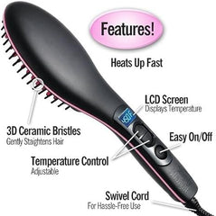 Simply Straight Ceramic Hair Straightening Brush | Black/Pink | Safe & Damage-Free Styling