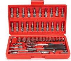 Heavy Duty Hand Tool Storage Box | 46-Piece Portable Auto Repair Kit with Ratchet & Socket Wrench Set